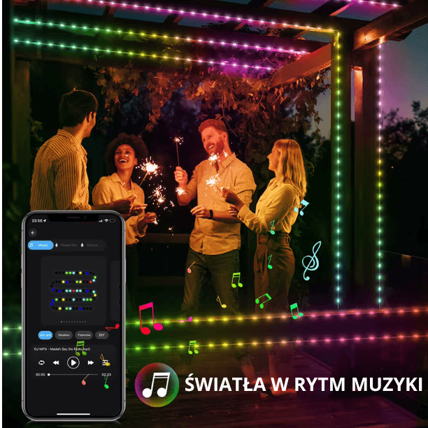 SmartFlash-Lampki Choinkowe (10 M, 100 LED )  – Apka + Pilot