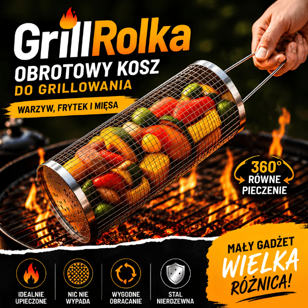 GrillRolka - Obrotowy kosz do grillowania warzyw, frytek i mięsa